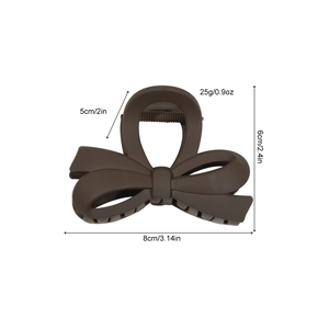 Matte dark brown bow hair claw clip for women, 8cm medium size shark hair clamp