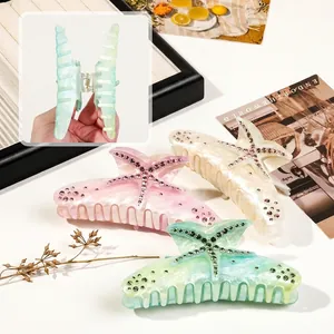 Ocean series acetate starfish hair claws with rhinestones in pink, white and green