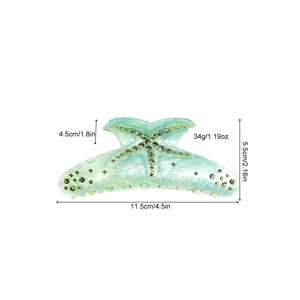 Mint green marble starfish hair claw clip with rhinestones and dimension markings
