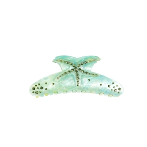 Elegant mint green marble acetate starfish hair claw clip with sparkling rhinestones