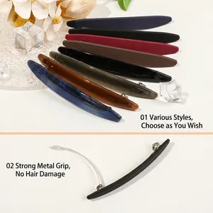 Elegant long oval spring hair clips in assorted matte and glossy colors for women
