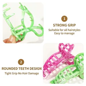 Square marble texture hair claw clips in grass green and rose red colors with rounded teeth