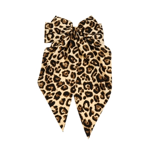 Vintage leopard print bow hair clip with long streaming ribbons for women hairstyles