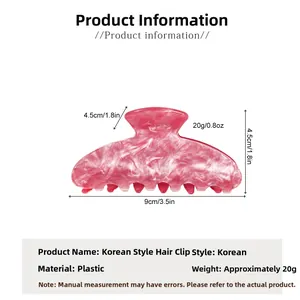 Detailed dimensions of pink marble acrylic hair claw clip with length 9cm and height 4.5cm