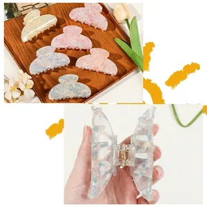 Floral marble acrylic hair claw clip in pastel macaron colors with strong metal spring