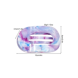 Large marble texture hair claw clip with purple and blue gradient, dimensions 4x2.4 inches
