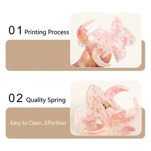 Pince à cheveux motif floral rose avec impression double face et ressort en métal