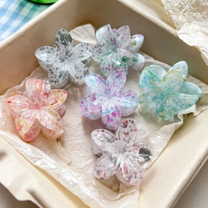 Pince à Cheveux de Mode Fleur de Plumeria Imprimé à Points Colorés en Plastique Translucide Accessoires de Coiffure pour Femmes