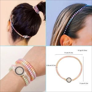 Rainbow spiral hair ties and telephone cord bracelet for ponytail styling and wrist wear