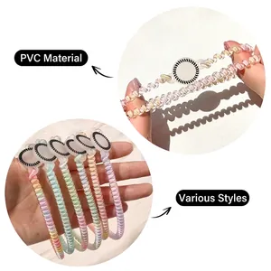 Colorful spiral telephone wire hair ties in high-elasticity PVC with gradient colors