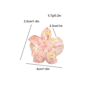 Pince à cheveux fleur de frangipanier rose et jaune en acrylique de 4cm avec détails