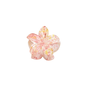 Pince à cheveux fleurie en résine avec motif aquarelle rose et jaune sur fond blanc