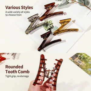 Lot de quatre grandes pinces à cheveux en forme de Z, coloris gris, marron et ambre mat