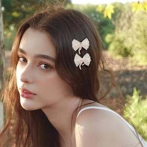 Barrettes à nœud mignonnes pour filles en tulle léger avec strass et rubans roses