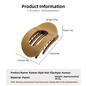 Detail view of khaki matte hair claw clip with size dimensions 10cm x 5.5cm