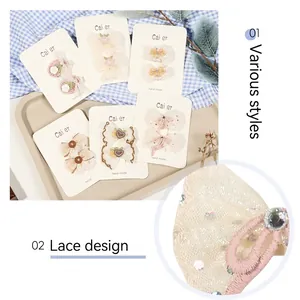 Set de barrettes à cheveux pour filles avec nœuds en dentelle et perles sur carte