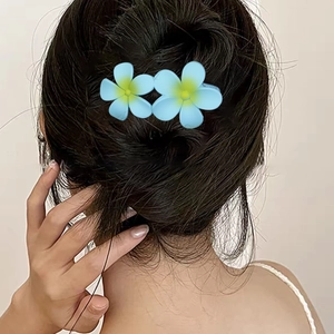 Pair of gradient light blue frangipani hair clips for elegant summer hairstyle