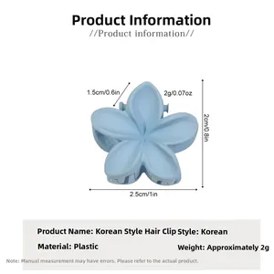 Detail showing dimensions of mini light blue 2.5cm frangipani flower hair claw clip