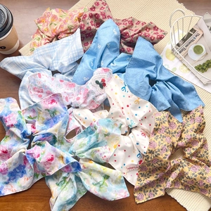 Chouchous Doux en Dentelle à Fleurs et Carreaux pour Femmes Filles Grands Nœuds Élastiques en Tissu Accessoires Cheveux