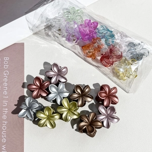 Detailed set of 2.5cm Frangipani hair claw clips in matte metallic and candy colors