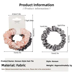 Detailed view of satin scrunchies set with 7cm diameter and 1cm width measurements
