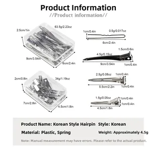 Detailed size and weight chart for salon styling clips with transparent storage box