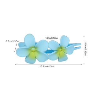 Blue gradient frangipani flower duckbill hair clip for women with 10.5cm size markings