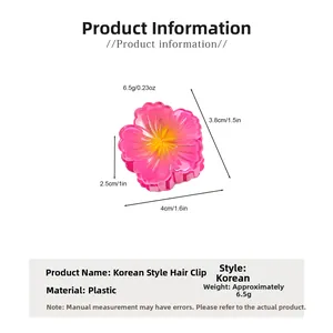 Detail view of floral hair claw clip showing precise dimensions 4cm x 3.8cm and 6.5g weight