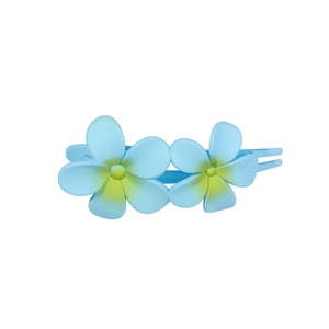 Blue gradient Plumeria flower hair clip with matte resin finish for summer styling