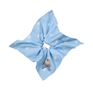 Chouchou à carreaux bleus avec dentelle blanche et noeud mignon en forme d'ours