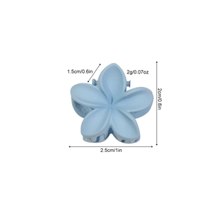 Light blue matte frangipani hair claw clip with floral design, 2.5cm small hair accessory