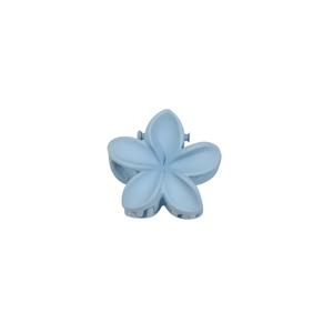Matte light blue plumeria flower hair claw clip with 5-petal design for hair styling