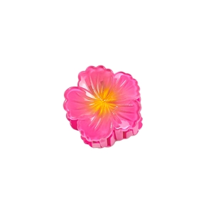 Pink translucent floral hair claw clip with realistic yellow center on white background