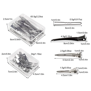 Hair styling clip set with stainless steel duckbill clips and clear storage box
