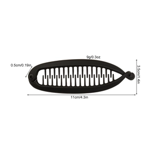 Matte black banana hair clip with twist design, 11cm length for ponytail styling