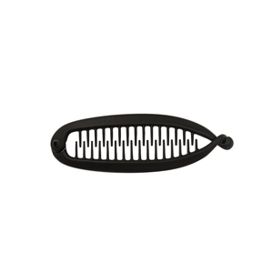 Classic black matte banana hair clip with crescent moon comb for voluminous ponytail styles