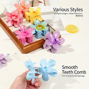 Pinces à cheveux fleurs aux couleurs macaron avec dents arrondies pour coiffure quotidienne