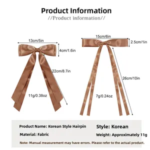 Spécifications détaillées de taille pour barrettes nœuds en satin marron avec mesures