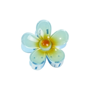 Grande pince à cheveux plumeria bleu clair translucide avec centre de fleur dégradé orange