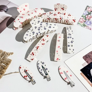 Fresh Floral PVC Hair Clips With Rhinestones Sweet Cherry Blueberry Print Hair Claws Set Spring Clips Jewelry For Women