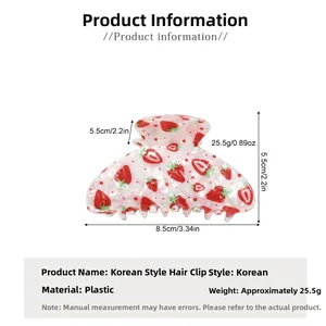 Spécifications de taille détaillées de la pince à cheveux fraise en plastique PVC durable