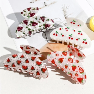 Pince à Cheveux en PVC à Imprimé Fruit Doux Motif Fraise Pastèque Cerise Raisin Accessoires de Coiffure Mode pour Femmes