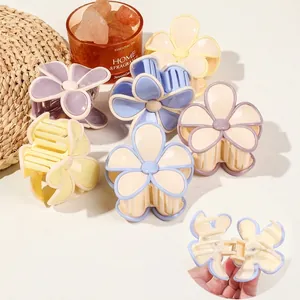Colorful resin flower hair claw clips set in various macaron shades for women styling