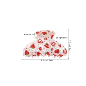 Pince à cheveux fraise en PVC translucide pour femme, taille 8,5 cm x 5,5 cm, 25,5 g