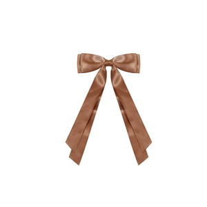 Barrette à nœud élégante en satin marron café avec de longs rubans fluides
