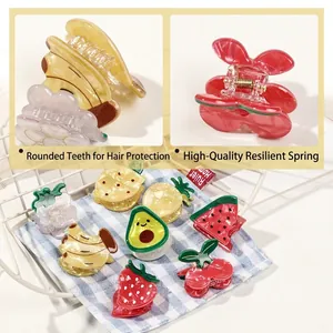 Mini-Haarklammern mit Fruchtmotiven wie Erdbeere und Avocado für süße Frisuren