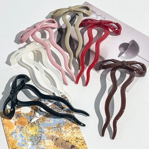 Elegant Bow Resin Hair Stick Glossy U-Shaped Wave Design Hair Styling Tool Sweet Hairpin For Women French Style Hair Accessory