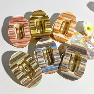Matte PC Oval Hair Claw Clip Hand Painted Stripe Pattern Flat Shark Clip Elegant Hair Accessories For Women Hair Styling