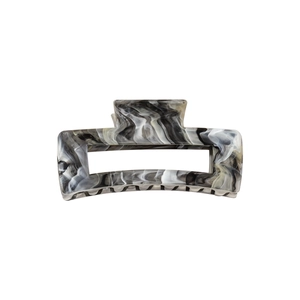Pince à cheveux rectangulaire à motif marbré en acétate noir et blanc poli