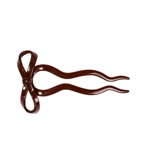 Elegant dark brown bow U-shaped hair fork clip made of high-gloss acrylic material